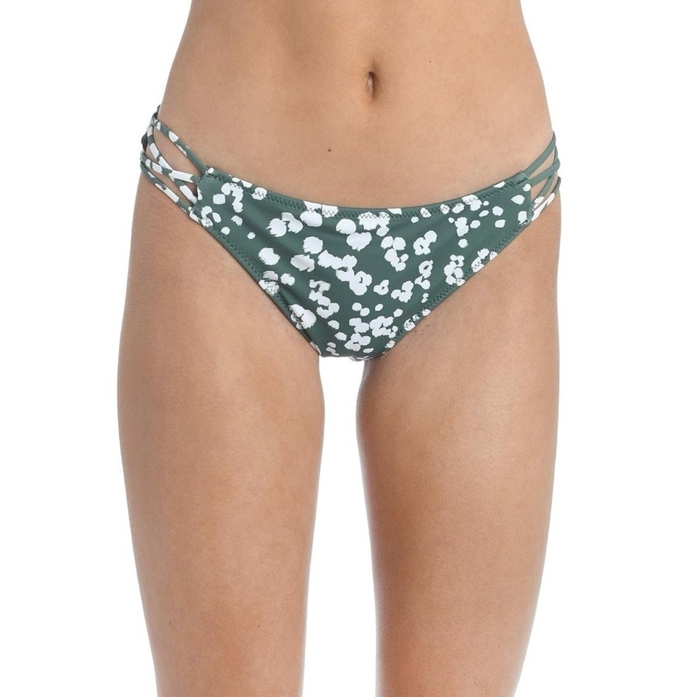 HOBIE Reversible Bikini Bottom Women Green Floral Strappy Hipster Size M